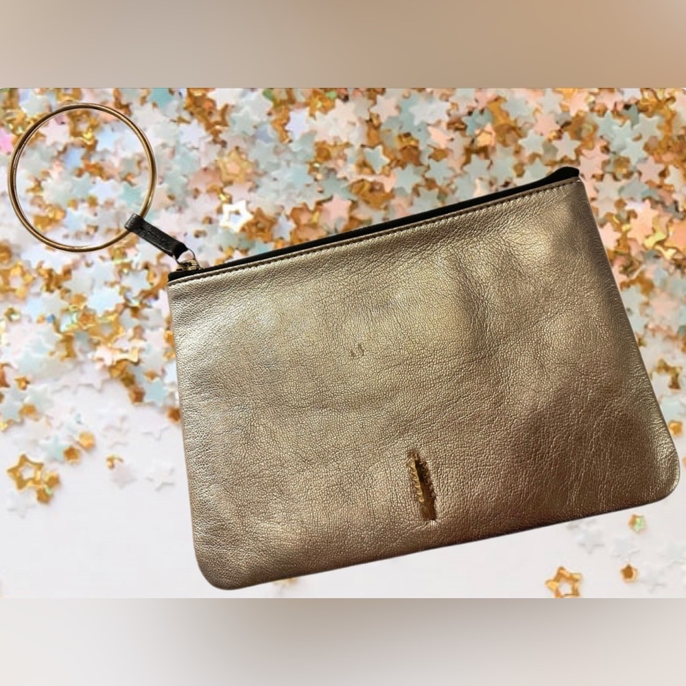 Thacker NY Gia Ring Leather Pouch/Wristlet in Gold